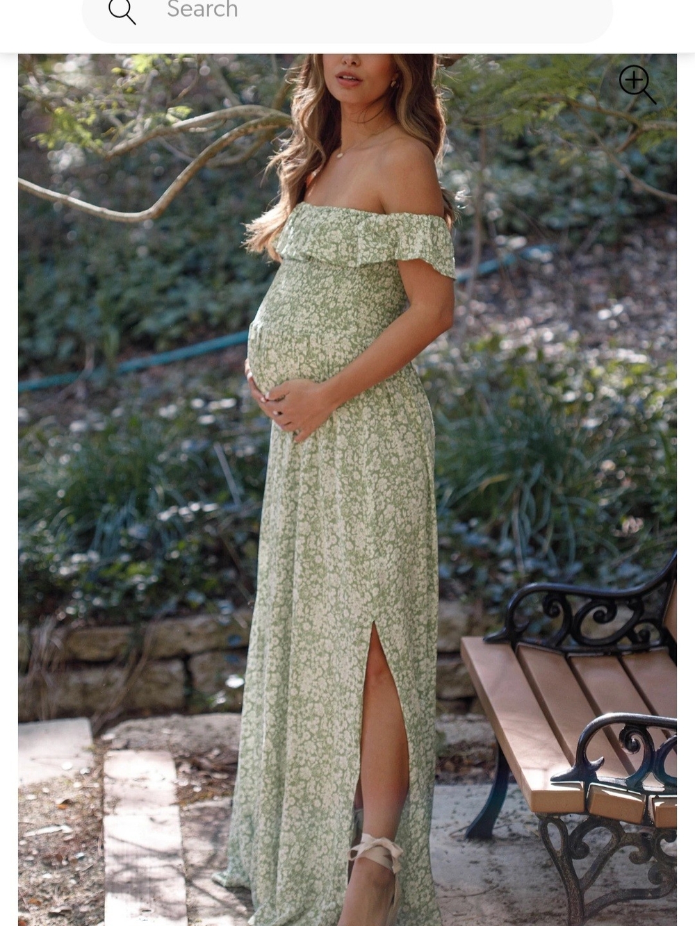 Off-Shoulder Floral Maternity Maxi Dress in Light Green
